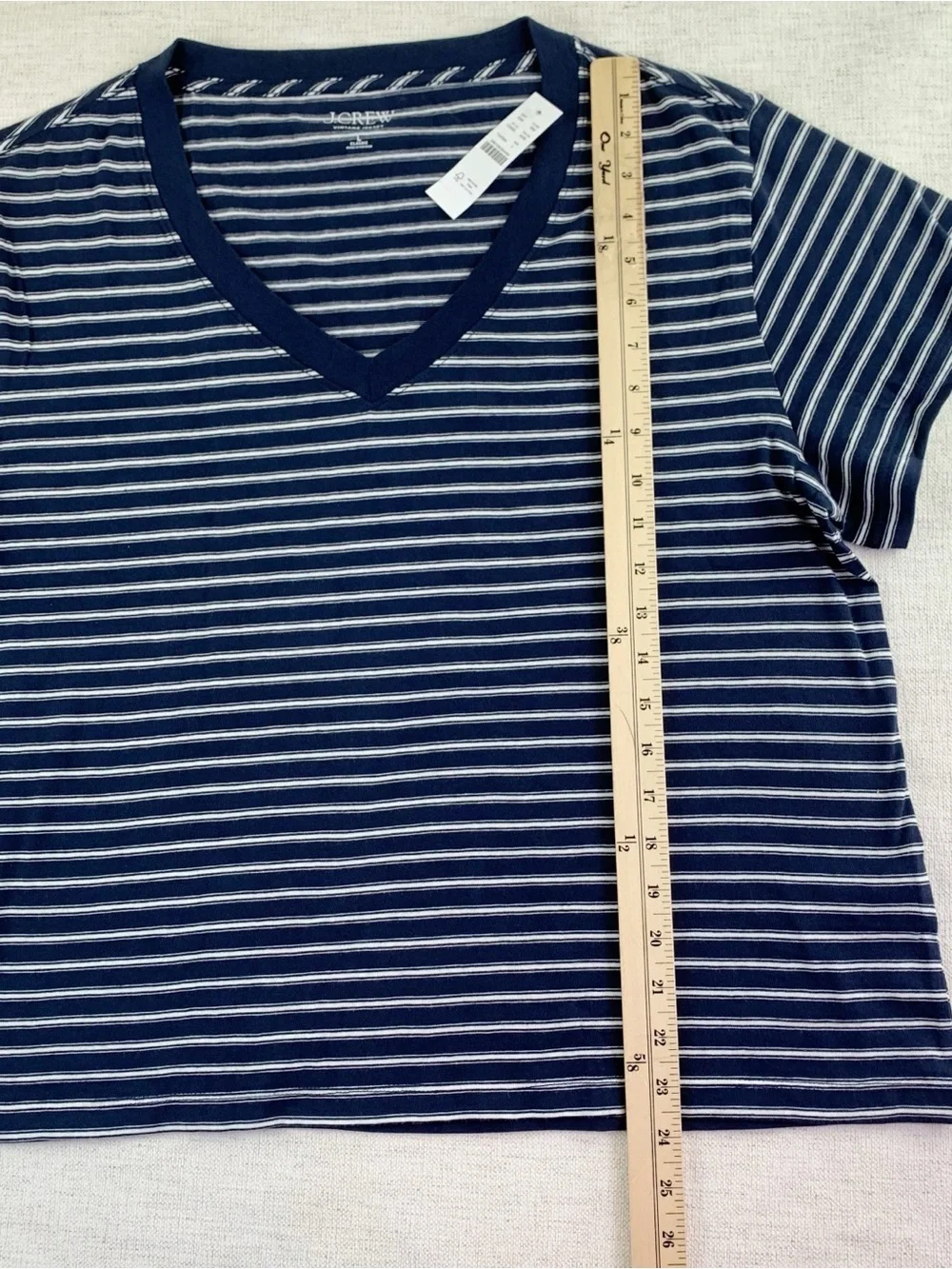 J Crew New vintage jersey relaxed V-neck T-shirt in stripe short sleeve navy